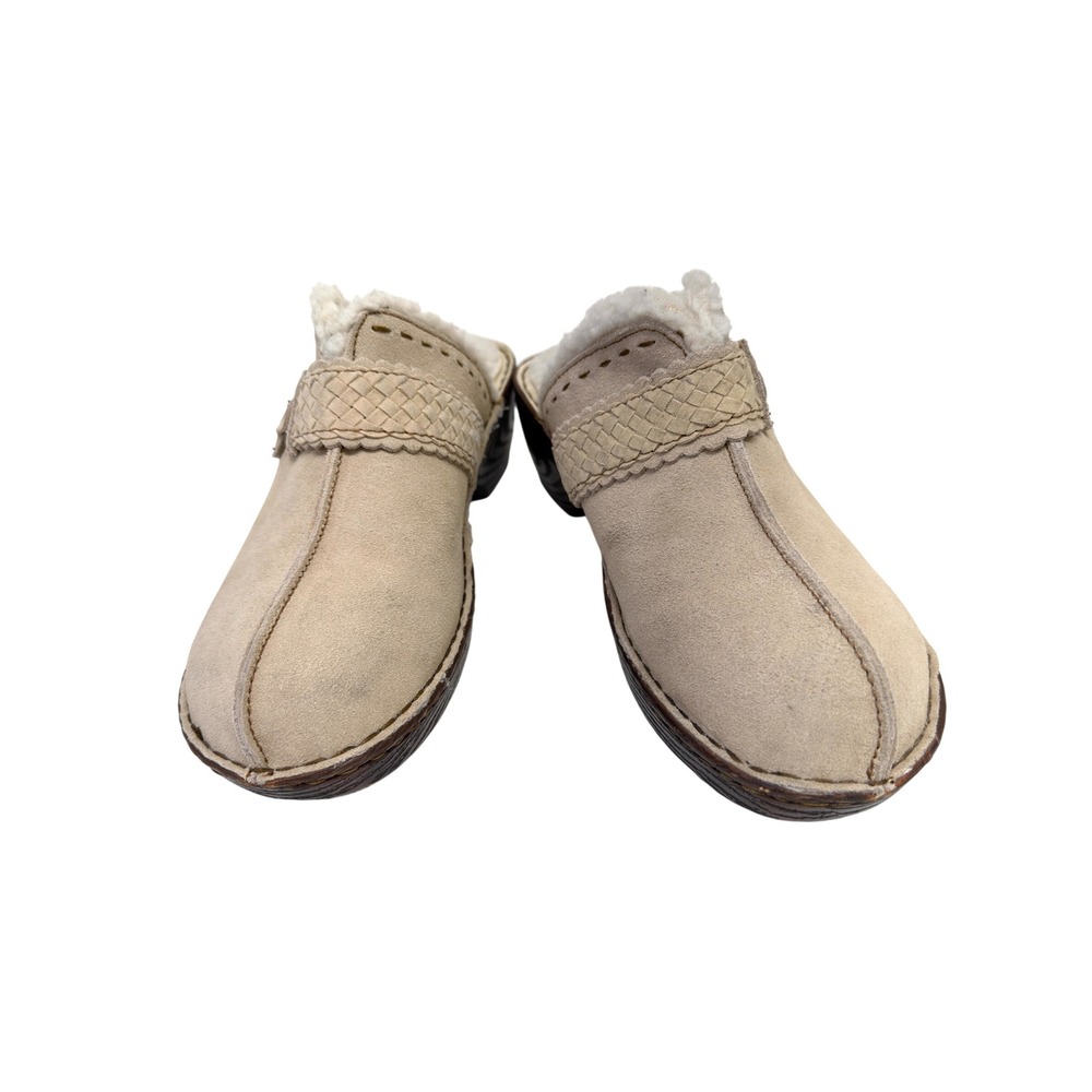 Bjorndal Suede Clogs Women 10 Tan sherling Lined Woven Strap Mules